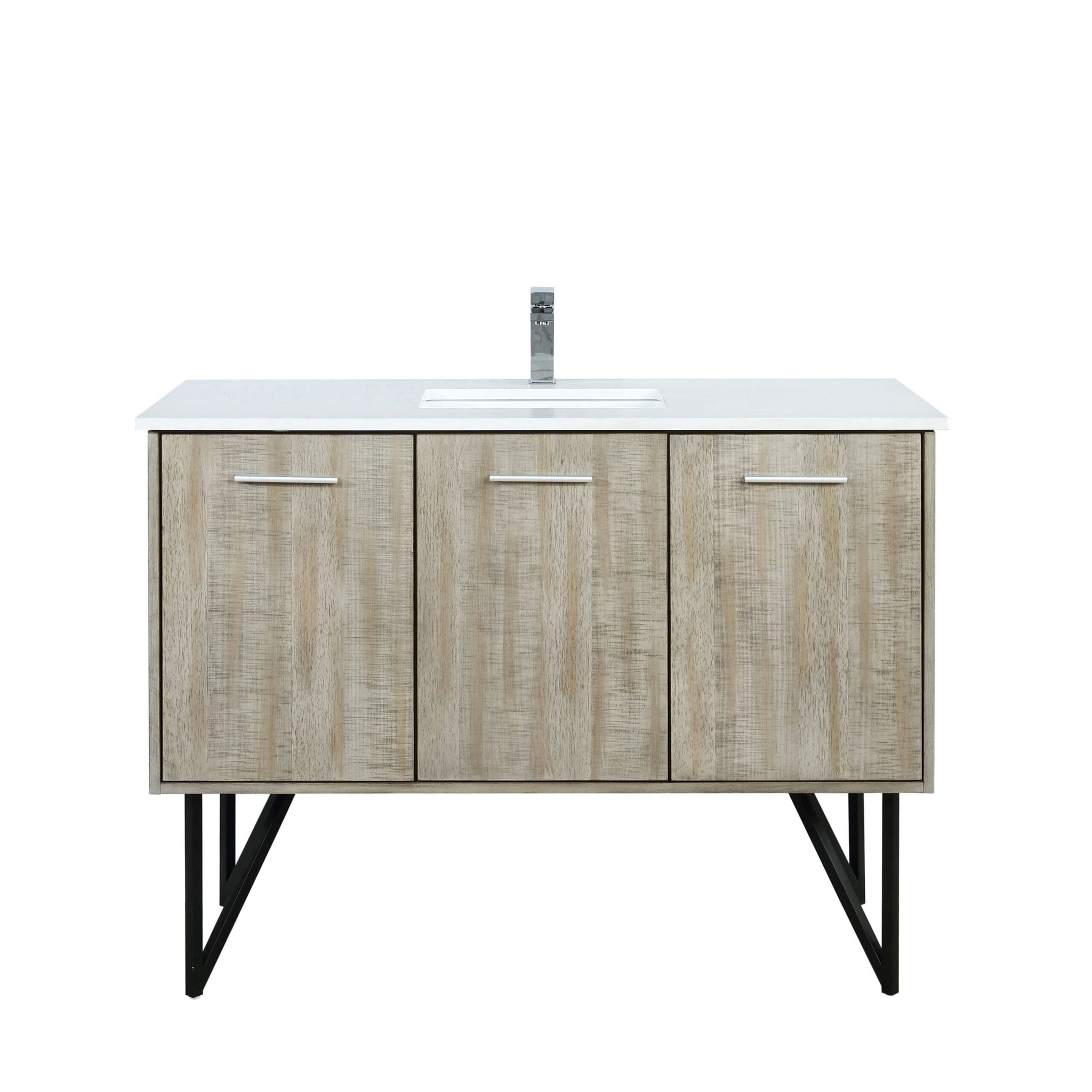 Lancy 48 in. Rustic Acacia  Freestanding Bathroom Vanity with White Quartz Top, White Square Sink, and Monte Chrome Faucet Set