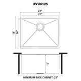 23" x 18" x 12" Deep Laundry Utility Sink Tight Radius Undermount 16 Gauge Stainless Steel