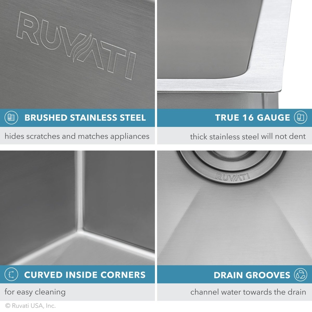23" x 18" x 12" Deep Laundry Utility Sink Tight Radius Undermount 16 Gauge Stainless Steel