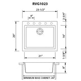 23 x 20 inch Drop-in Topmount Granite Composite Single Bowl Kitchen Sink