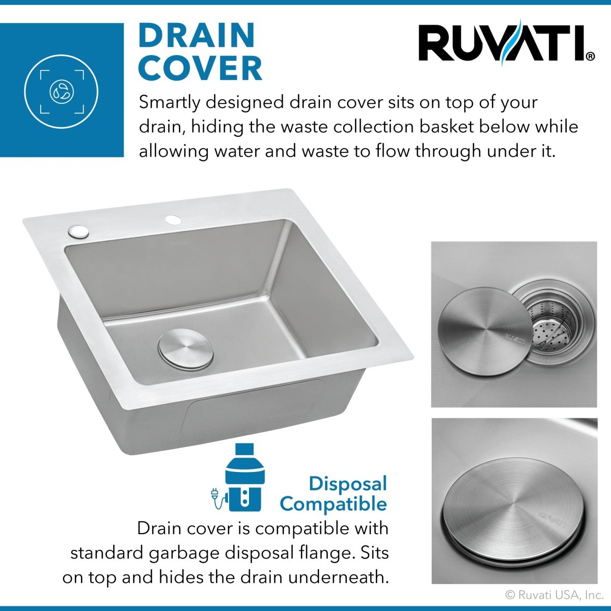 23 x 20 inch Drop-in Topmount Kitchen Sink 16 Gauge Stainless Steel Single Bowl