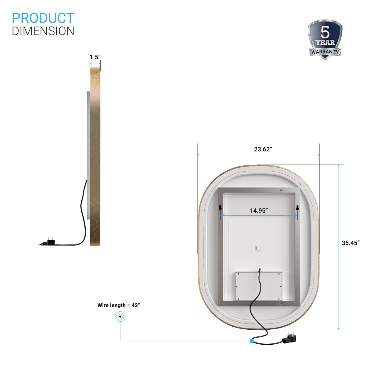24 in. X 36 in. LED Lighted Bathroom Mirror with Gold Frame, Touch Sensor Switch and CCT Remembrance, CRI 90+, Evo Style