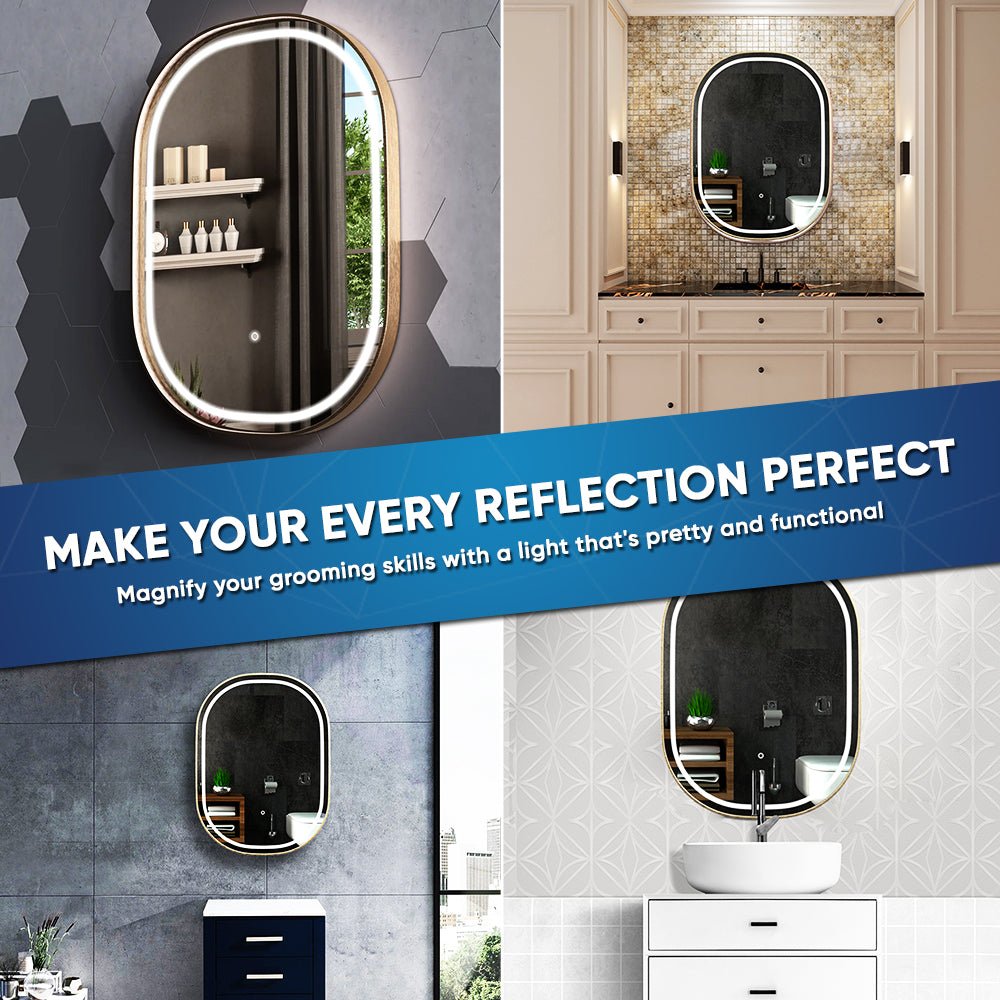 24 in. X 36 in. LED Lighted Bathroom Mirror with Gold Frame, Touch Sensor Switch and CCT Remembrance, CRI 90+, Evo Style