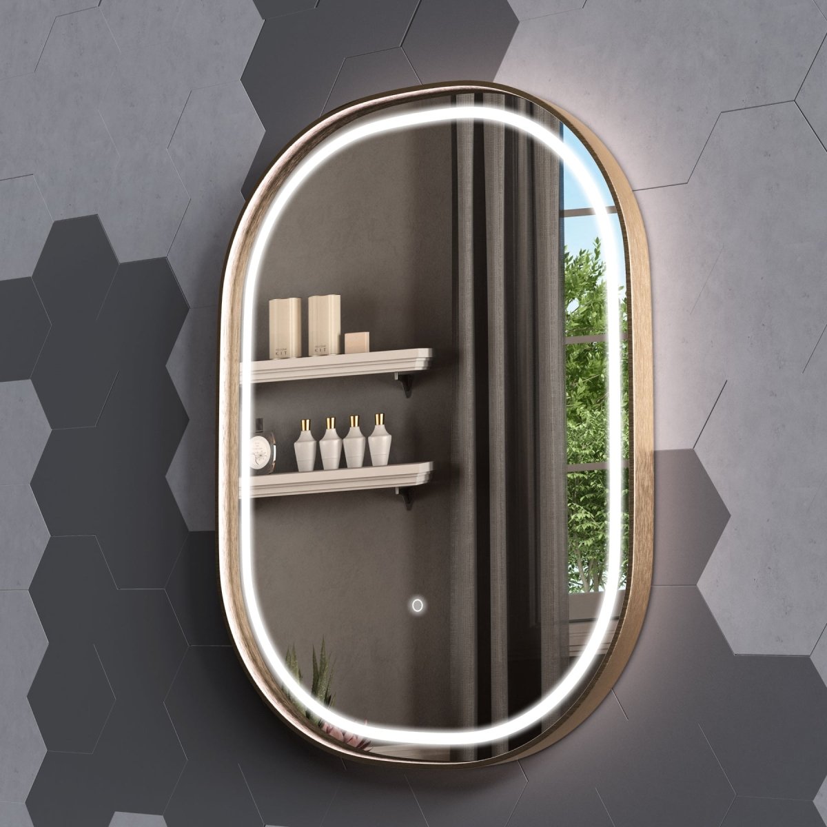 24 in. X 36 in. LED Lighted Bathroom Mirror with Gold Frame, Touch Sensor Switch and CCT Remembrance, CRI 90+, Evo Style