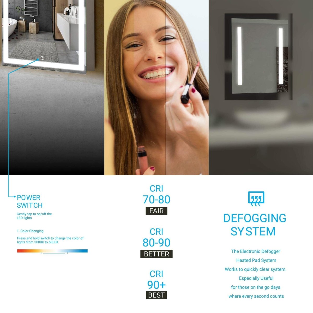 24 in. X 36 in. LED Lighted Bathroom Vanity Mirror, Adjustable Color Temperature & Remembrance, Touch Button, CRI 90+, Anti-Fog, Inner Window Style