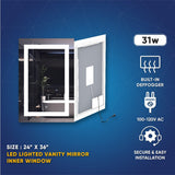 24 in. X 36 in. LED Lighted Bathroom Vanity Mirror, Adjustable Color Temperature & Remembrance, Touch Button, CRI 90+, Anti-Fog, Inner Window Style