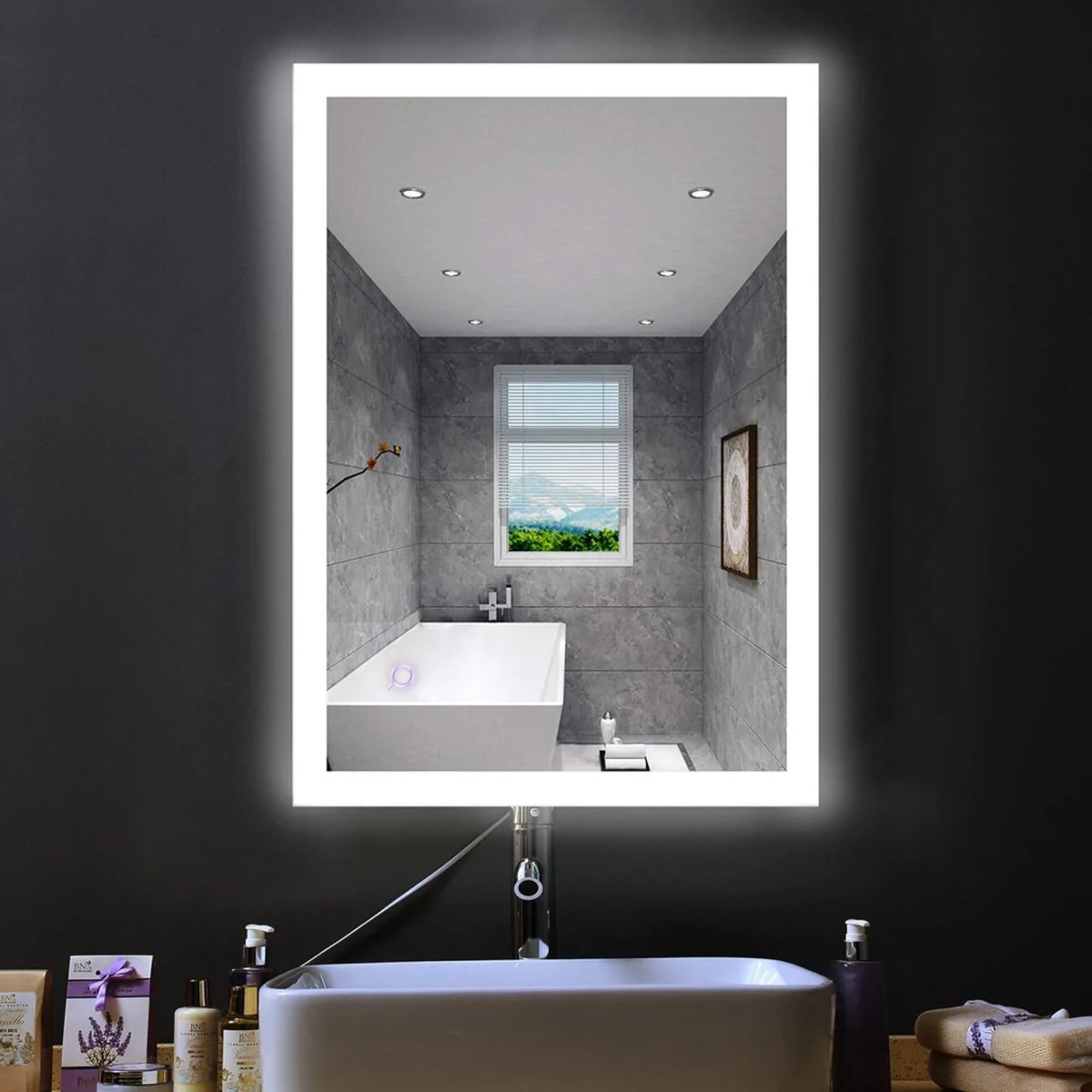 24 in. x 36 in. LED Lighted Bathroom Vanity Mirror, On/Off Touch Switch, CRI 90+, CCT Changeable With Remembrance, Anti-Fog Mirror, Wall Mounted Makeup Vanity Mirror, Window Style