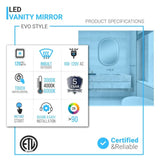 24 in. X 36 in. LED Lighted Bathroom Vanity Mirror with Rose Gold Frame, Anti-Fog, CRI 90+, Adjustable Color Temperature & Remembrance, Lighted Makeup Mirrors, Evo Style