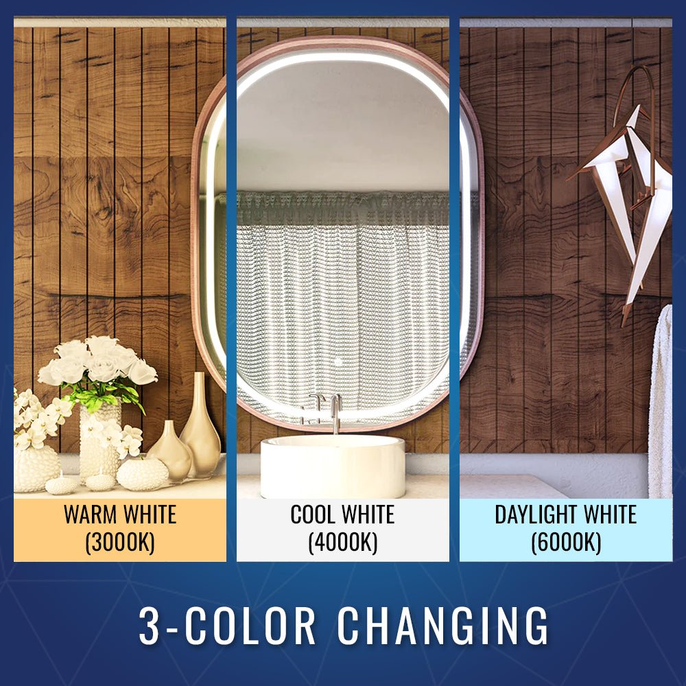 24 in. X 36 in. LED Lighted Bathroom Vanity Mirror with Rose Gold Frame, Anti-Fog, CRI 90+, Adjustable Color Temperature & Remembrance, Lighted Makeup Mirrors, Evo Style