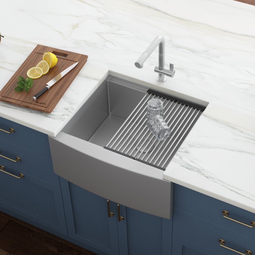 24-inch Apron-front Workstation Farmhouse Kitchen Sink 16 Gauge Stainless Steel Single Bowl