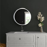 24 Inch Round LED Lighted Bathroom Vanity Mirror with Shelf, Touch Switch, Defogger and CCT Remembrance, CRI 90+, Raven Round Style