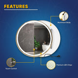 24 Inch Round LED Lighted Bathroom Vanity Mirror with Shelf, Touch Switch, Defogger and CCT Remembrance, CRI 90+, Raven Round Style