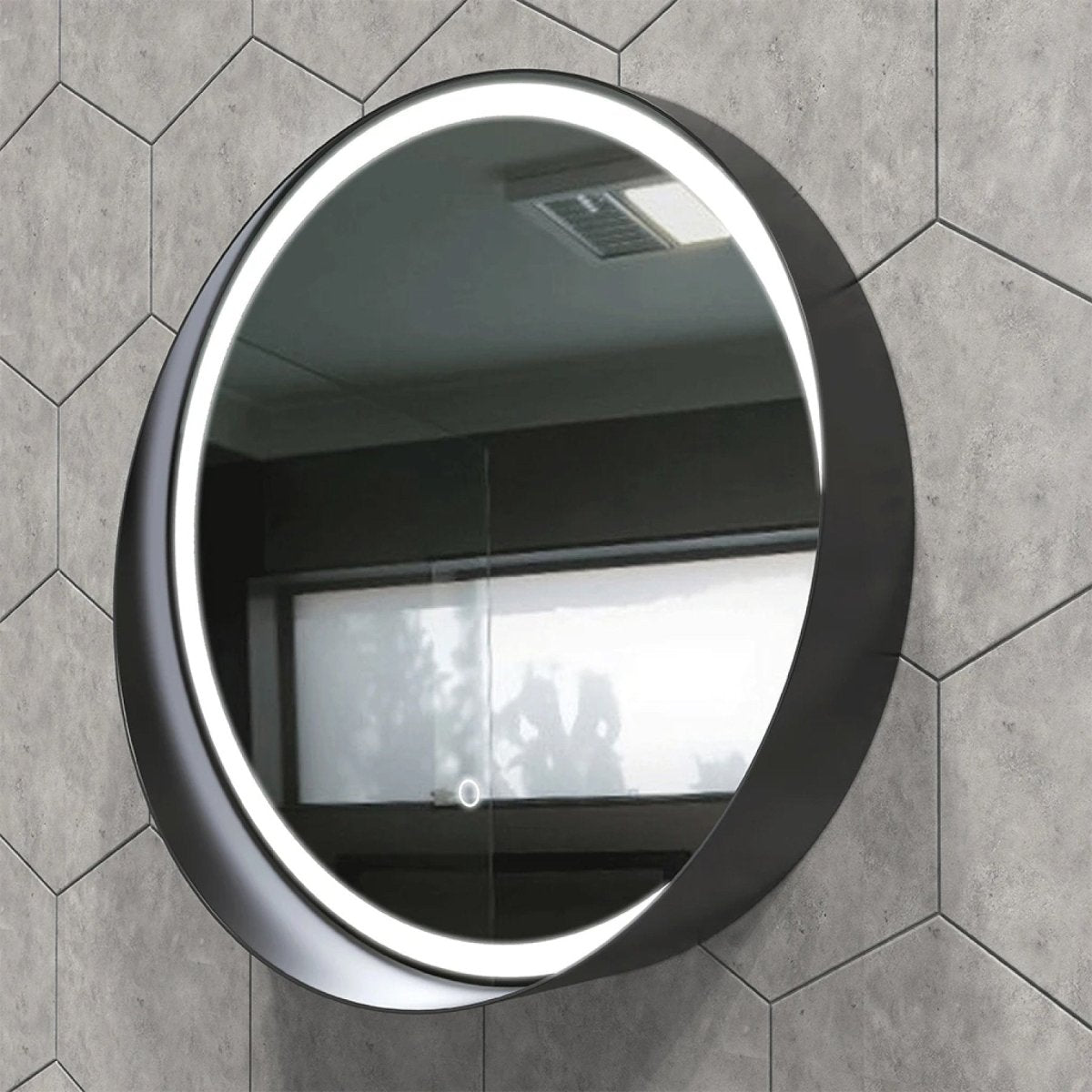 24 Inch Round LED Lighted Bathroom Vanity Mirror with Shelf, Touch Switch, Defogger and CCT Remembrance, CRI 90+, Raven Round Style