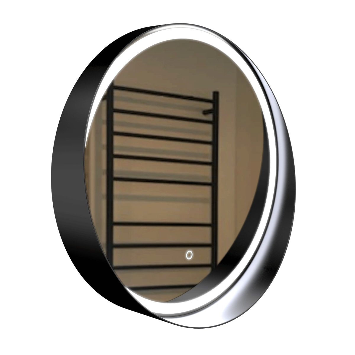 24 Inch Round LED Lighted Bathroom Vanity Mirror with Shelf, Touch Switch, Defogger and CCT Remembrance, CRI 90+, Raven Round Style