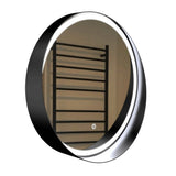 24 Inch Round LED Lighted Bathroom Vanity Mirror with Shelf, Touch Switch, Defogger and CCT Remembrance, CRI 90+, Raven Round Style