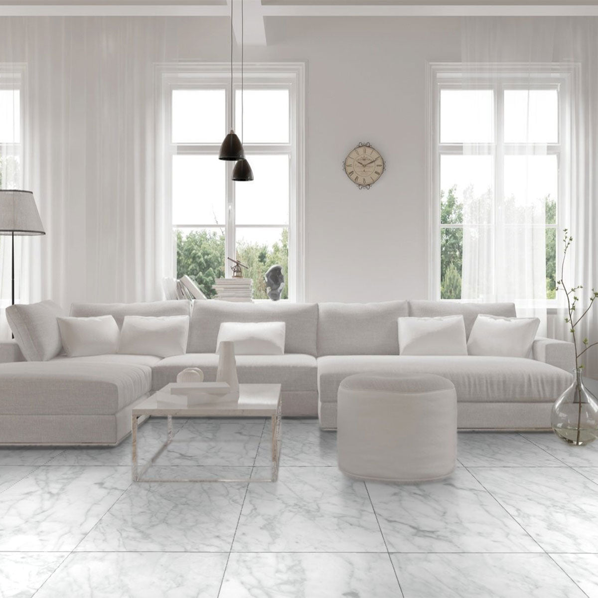24 X 48 In Plata Carrara Polished Rectified Glazed Porcelain
