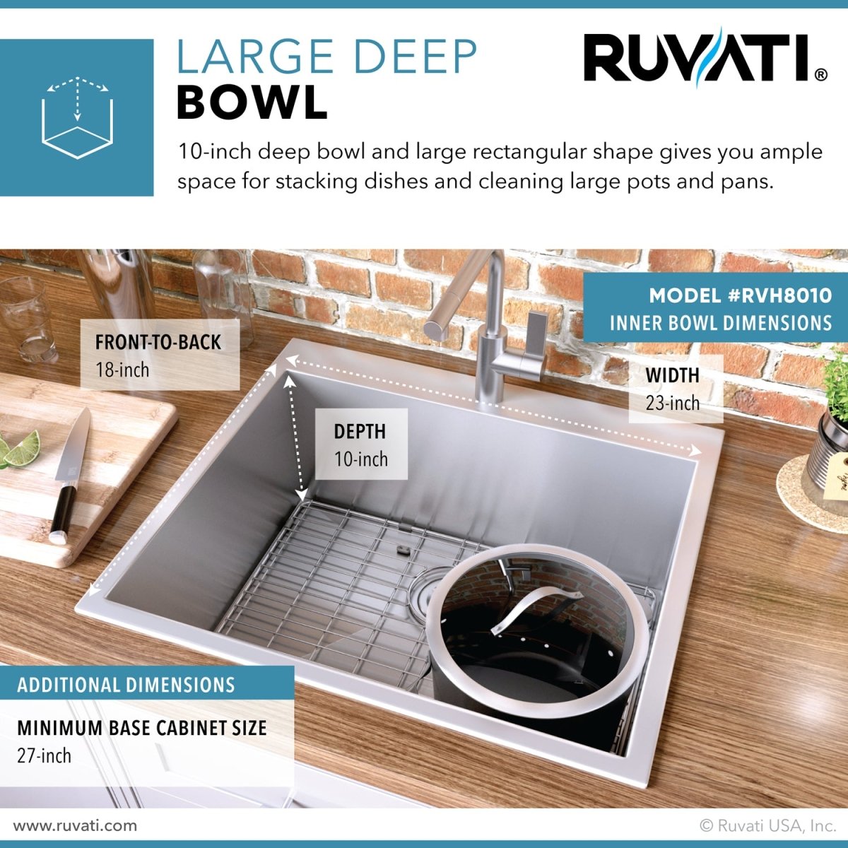 25" Drop-in Topmount 16 Gauge Stainless Steel Single Bowl Kitchen Sink