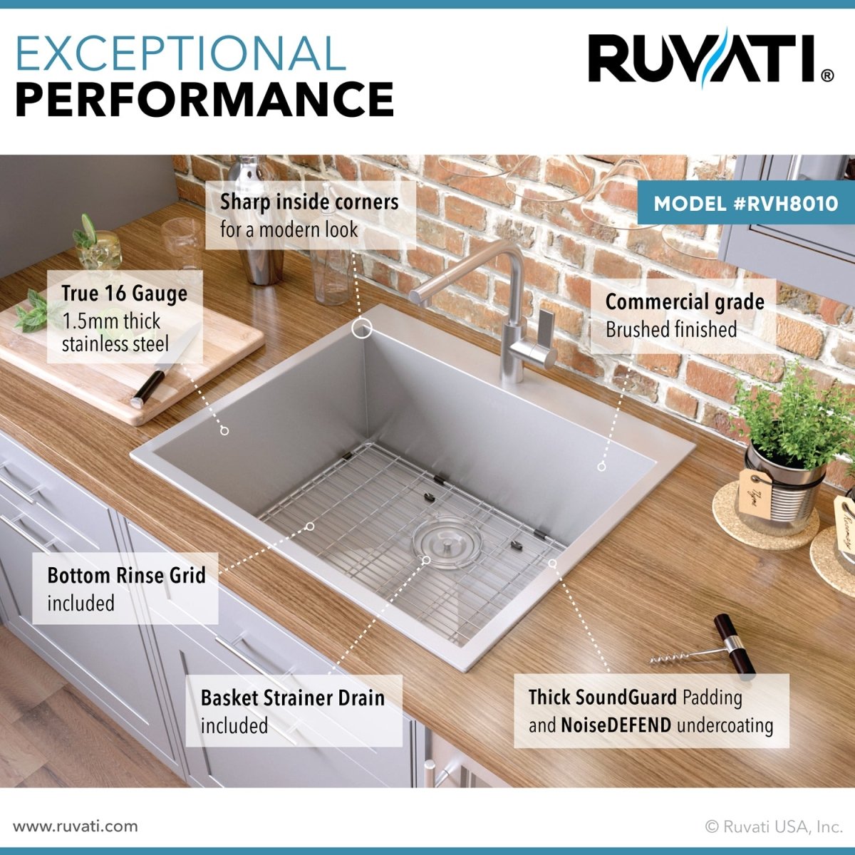 25" Drop-in Topmount 16 Gauge Stainless Steel Single Bowl Kitchen Sink