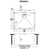 25 Inch Topmount Laundry Utility Sink  Deep 16 Gauge Stainless Steel
