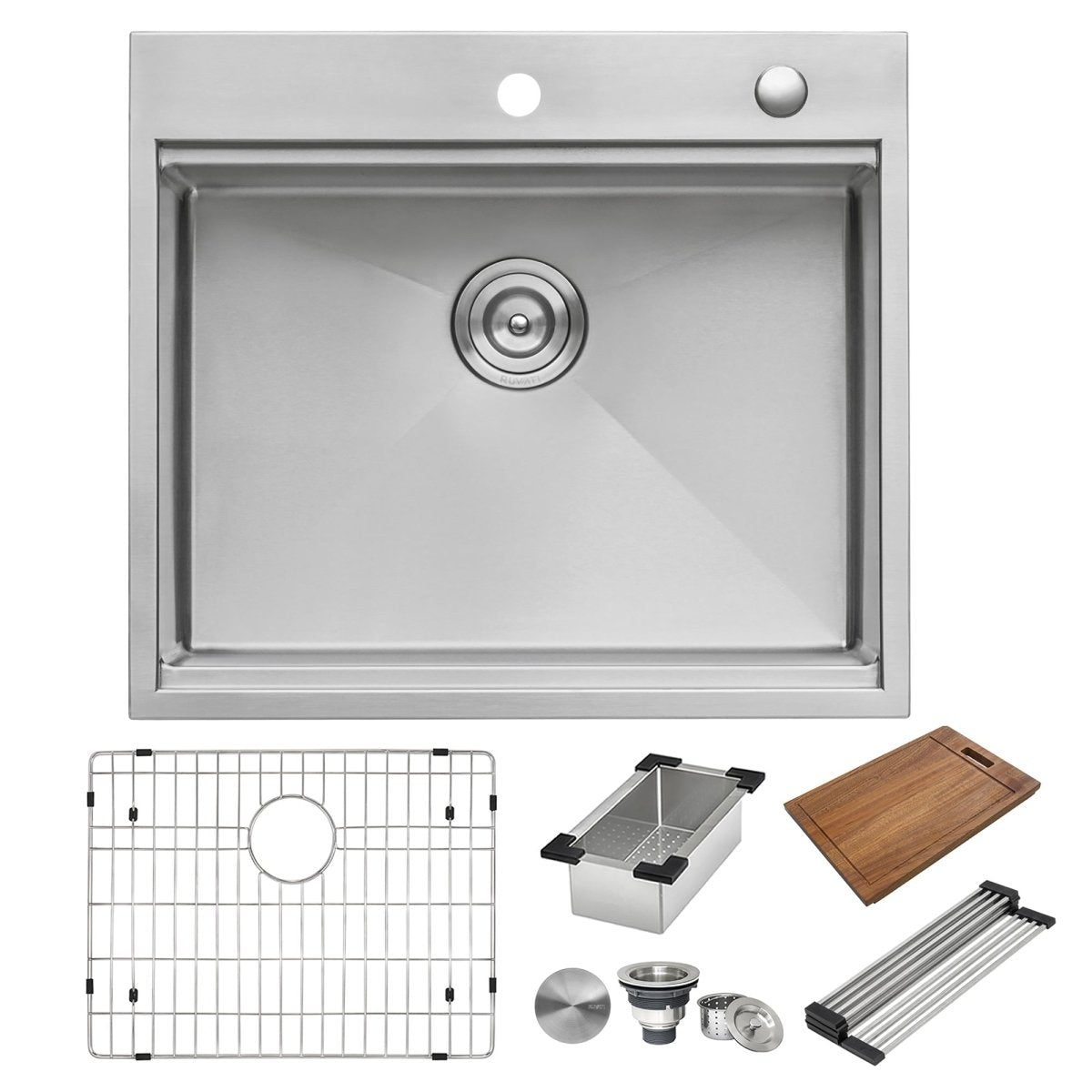 25 x 22 inch Workstation Drop-in Tight Radius Topmount 16 Gauge Stainless Steel Ledge Kitchen Sink Single Bowl
