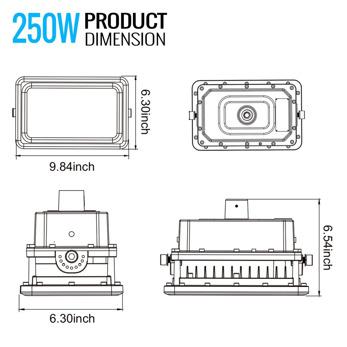 250 Watt LED Explosion Proof Flood Light, A Series, Dimmable, 5000K, 35000LM, AC100-277V, IP66, Hazardous Location Lighting Fixtures