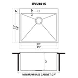 25Inch Topmount Laundry Utility Sink Tight Radius Deep 16 Gauge Stainless Steel