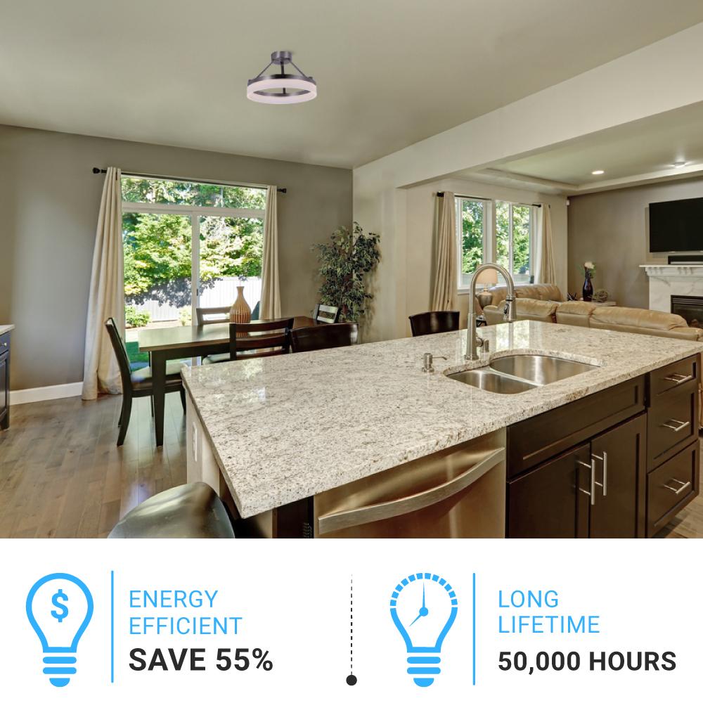 25W LED Ring Semi-Flushmount Light, 3000K (Warm White), Brushed Nickel Finish, 1450 Lumens, Triac Dimmable, ETL Listed