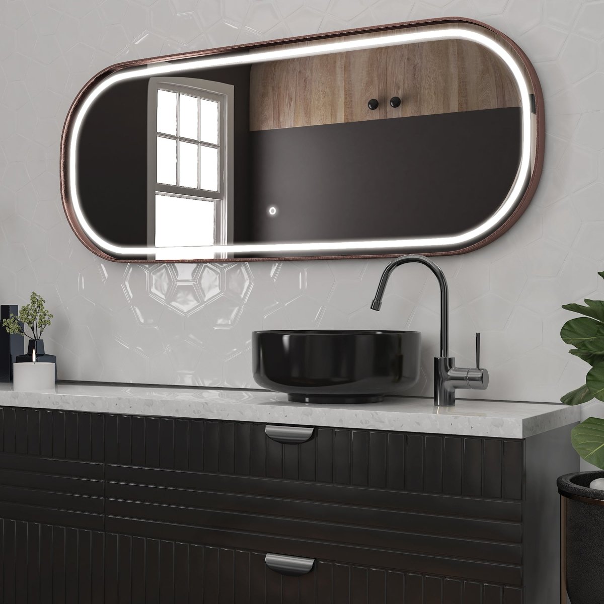 26 in. X 63 in. LED Lighted Bathroom Vanity Mirror with Rose Gold Frame, CRI 90+, Anti-Fog Adjustable Color Temperature & Remembrance, Lighted Makeup Mirrors, Realx Style