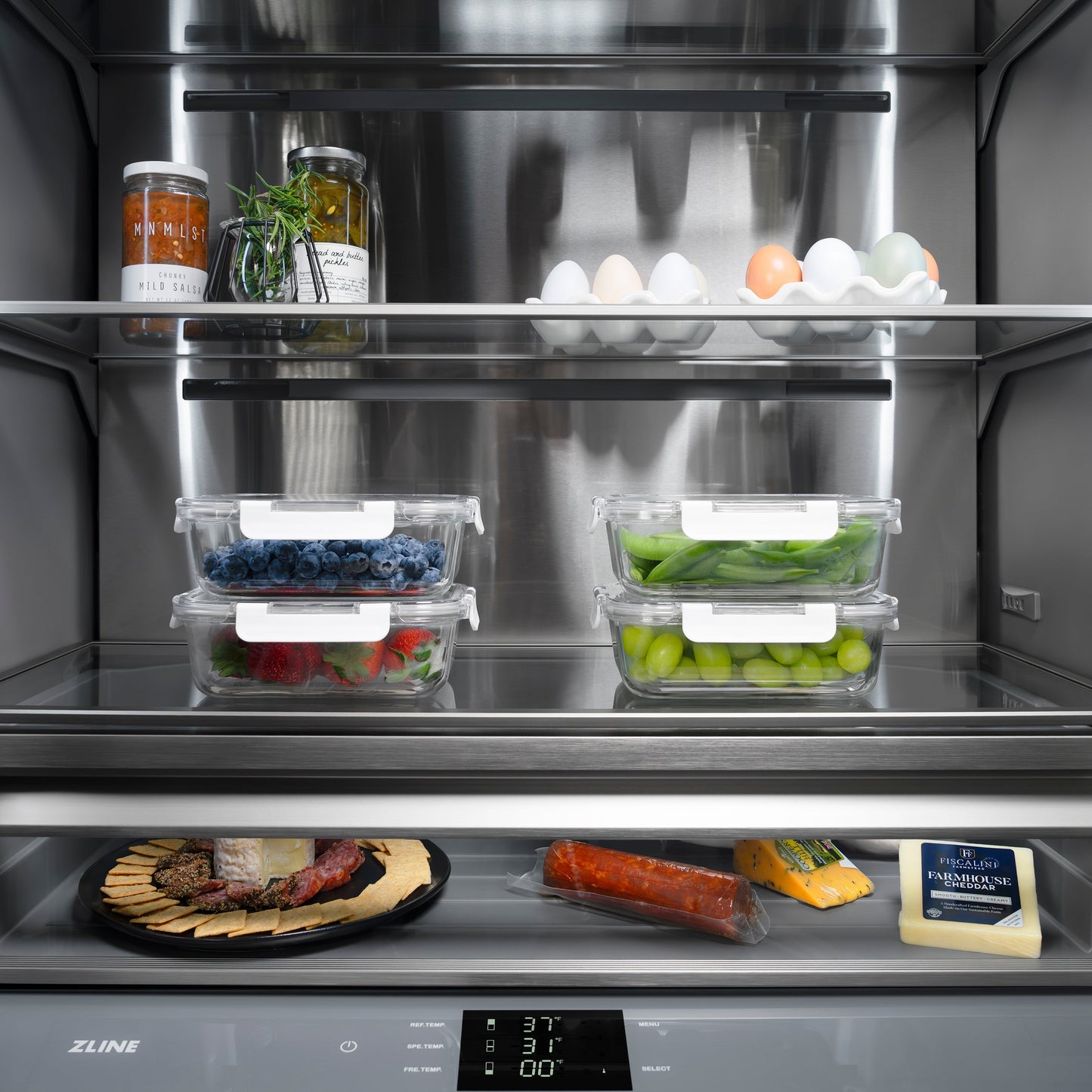 ZLINE 30 in. 16.1 cu. ft. Built-In Bottom Freezer Refrigerator with Water Dispenser and Ice Maker in Stainless Steel with Graphite Gray Interior (GRBIV-304-30)