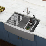 27-inch Apron-front Workstation Farmhouse Kitchen Sink 16 Gauge Stainless Steel Single Bowl