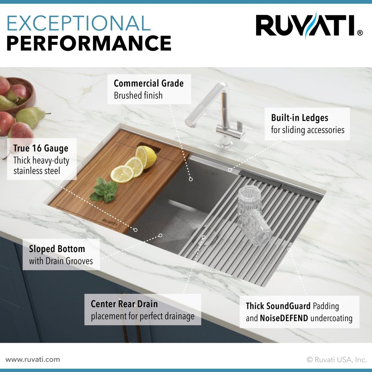 28-inch Workstation Ledge Undermount 16 Gauge Stainless Steel Kitchen Sink Single Bowl