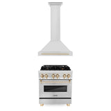 ZLINE 30" Autograph Edition Kitchen Package with Stainless Steel Dual Fuel Range and Range Hood with Polished Gold  Accents (2AKP-RARH30-G)