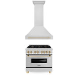 ZLINE 36" Autograph Edition Kitchen Package with Stainless Steel Dual Fuel Range and Range Hood with Polished Gold  Accents (2AKP-RARH36-G)