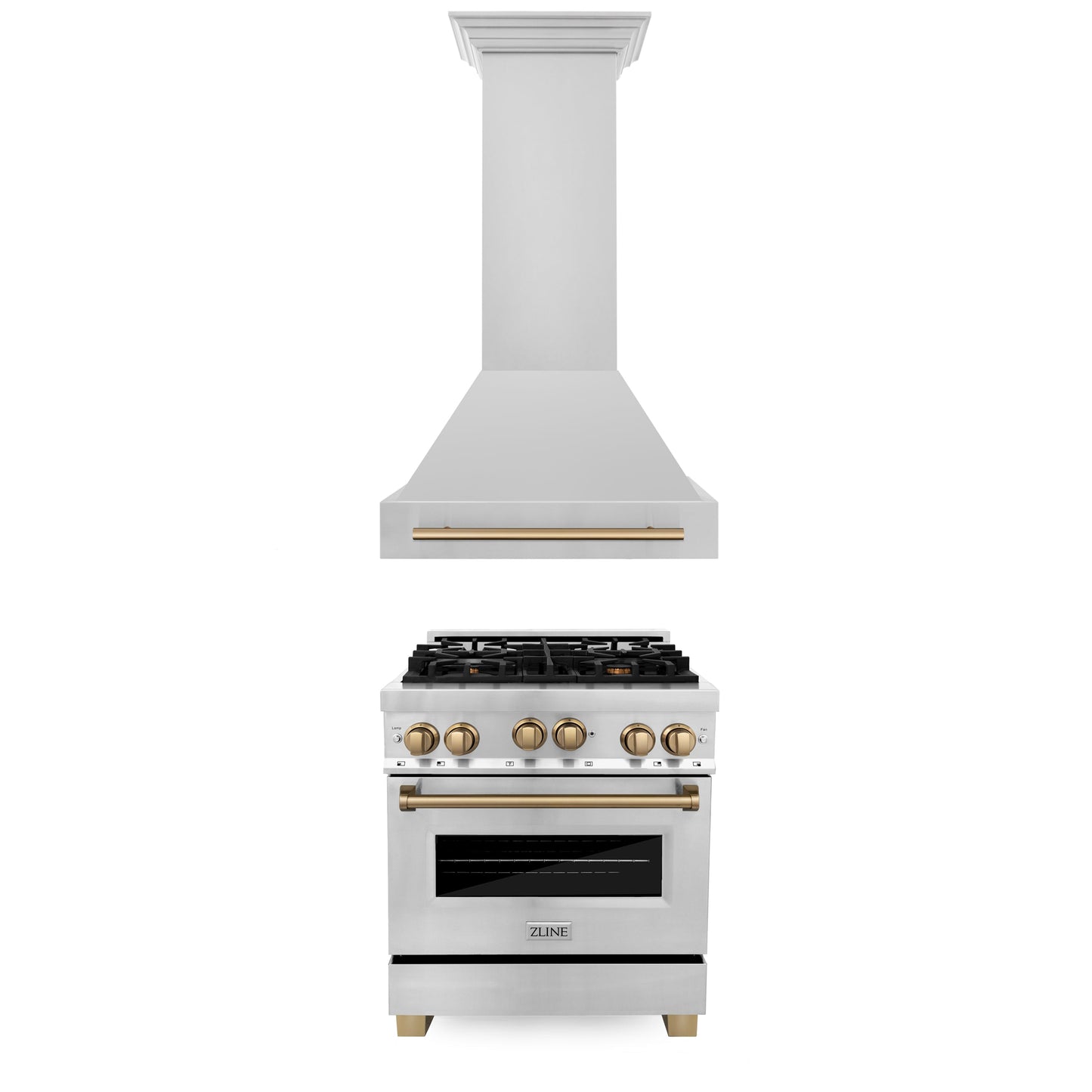 ZLINE 30" Autograph Edition Kitchen Package with Stainless Steel Gas Range and Range Hood with Champagne Bronze Accents (2AKP-RGRH30-CB)