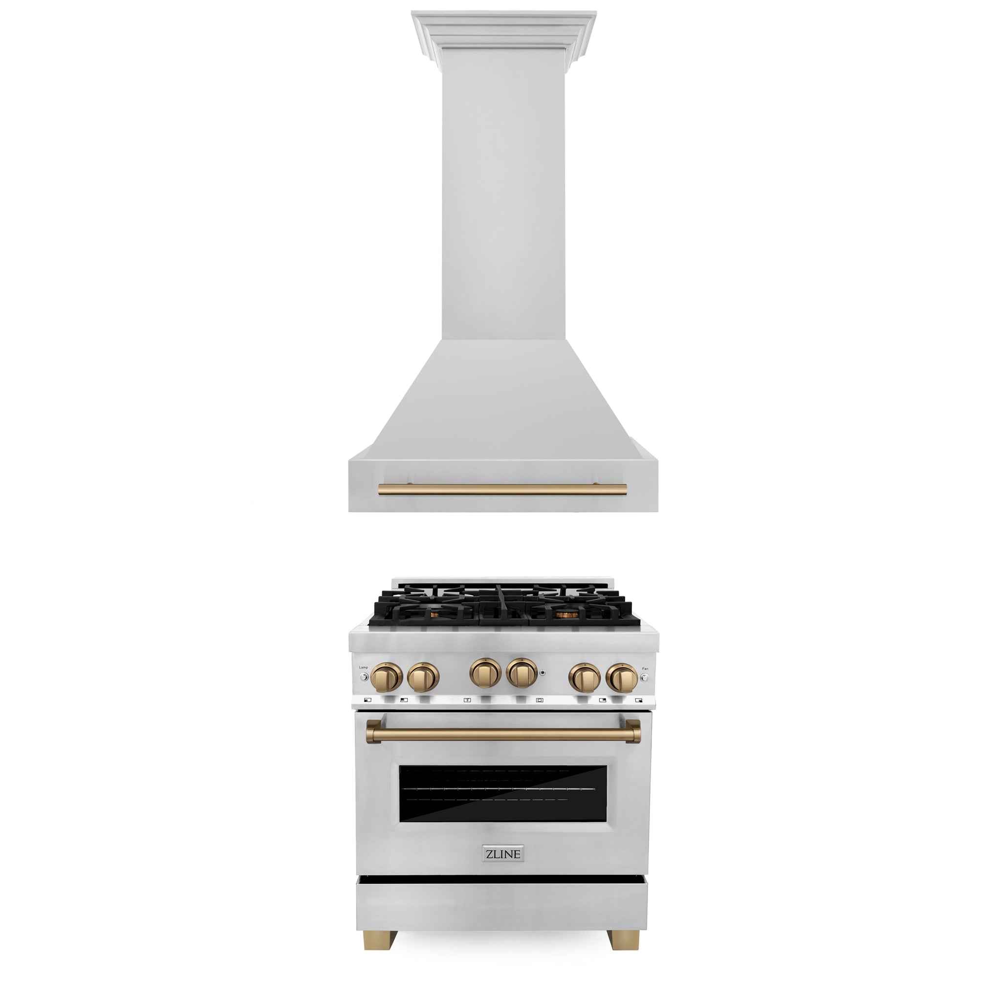 ZLINE 30" Autograph Edition Kitchen Package with Stainless Steel Gas Range and Range Hood with Champagne Bronze Accents (2AKP-RGRH30-CB)