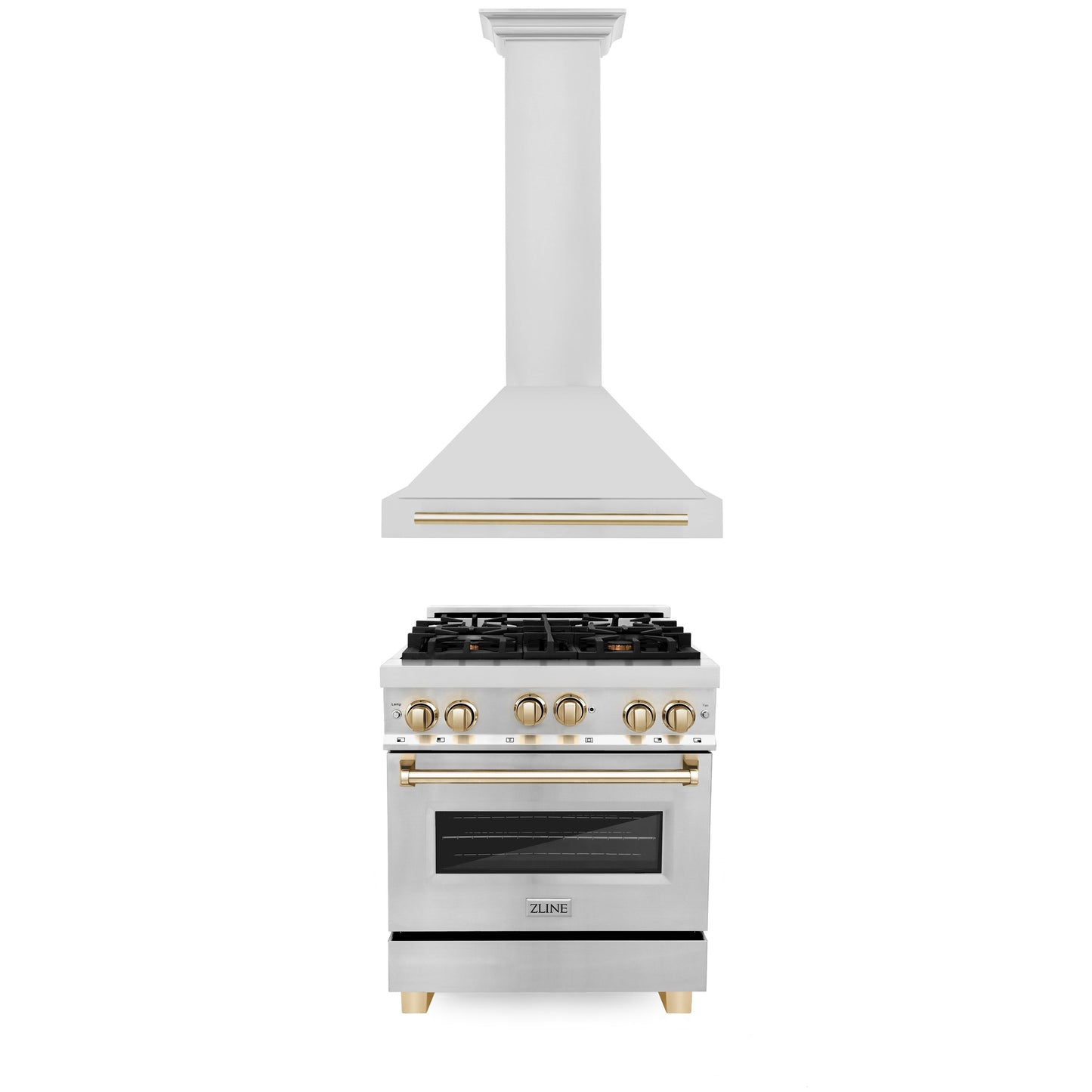 ZLINE 30" Autograph Edition Kitchen Package with Stainless Steel Gas Range and Range Hood with Polished Gold  Accents (2AKP-RGRH30-G)