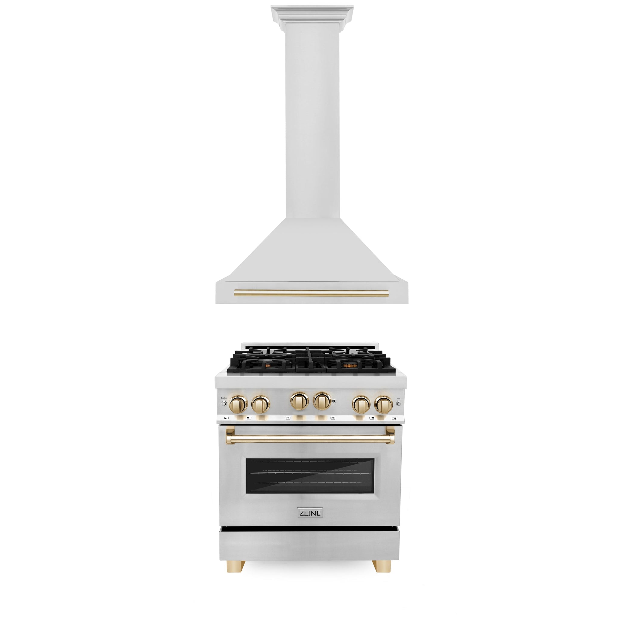 ZLINE 30" Autograph Edition Kitchen Package with Stainless Steel Gas Range and Range Hood with Polished Gold  Accents (2AKP-RGRH30-G)