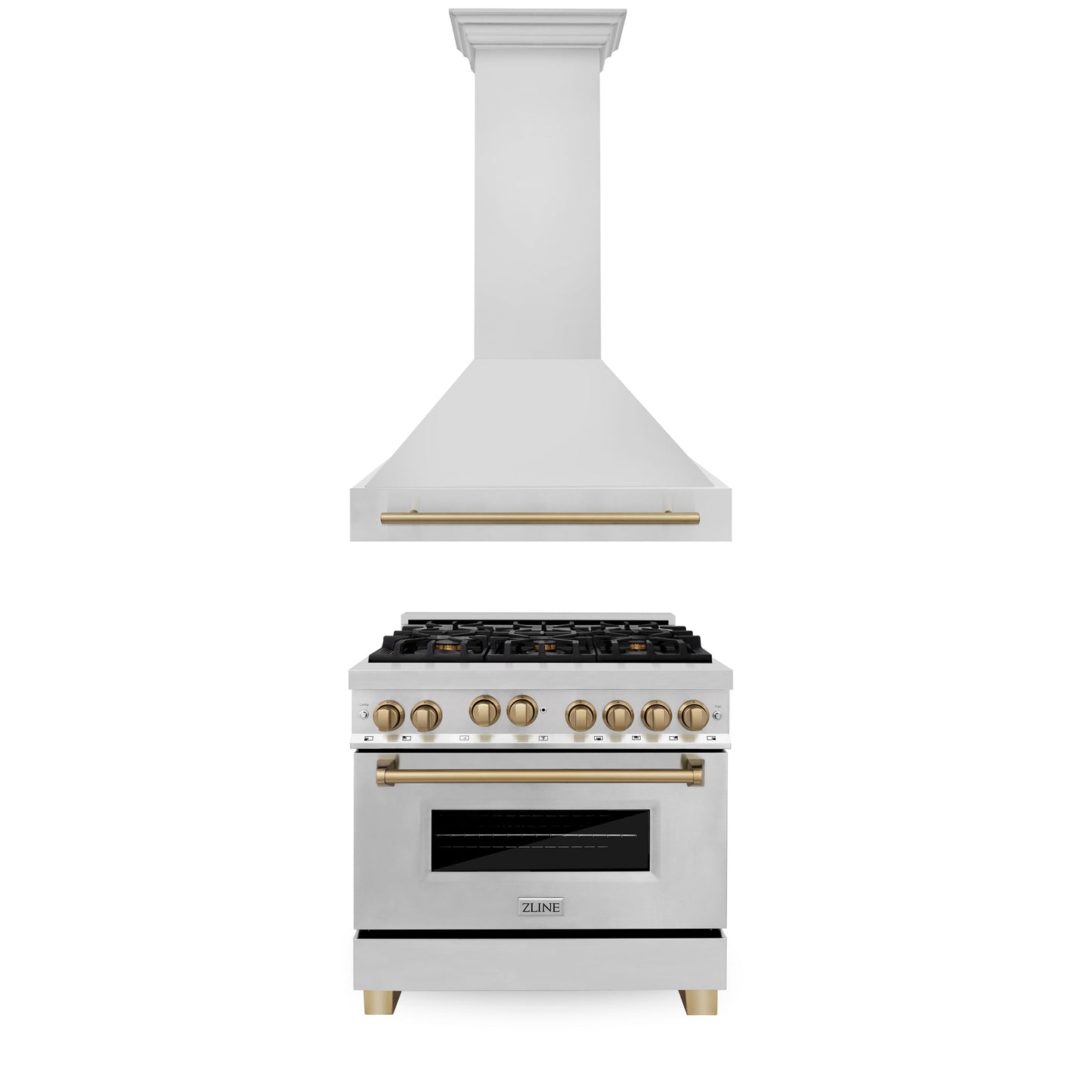 ZLINE 36" Autograph Edition Kitchen Package with Stainless Steel Gas Range and Range Hood with Champagne Bronze Accents (2AKP-RGRH36-CB)