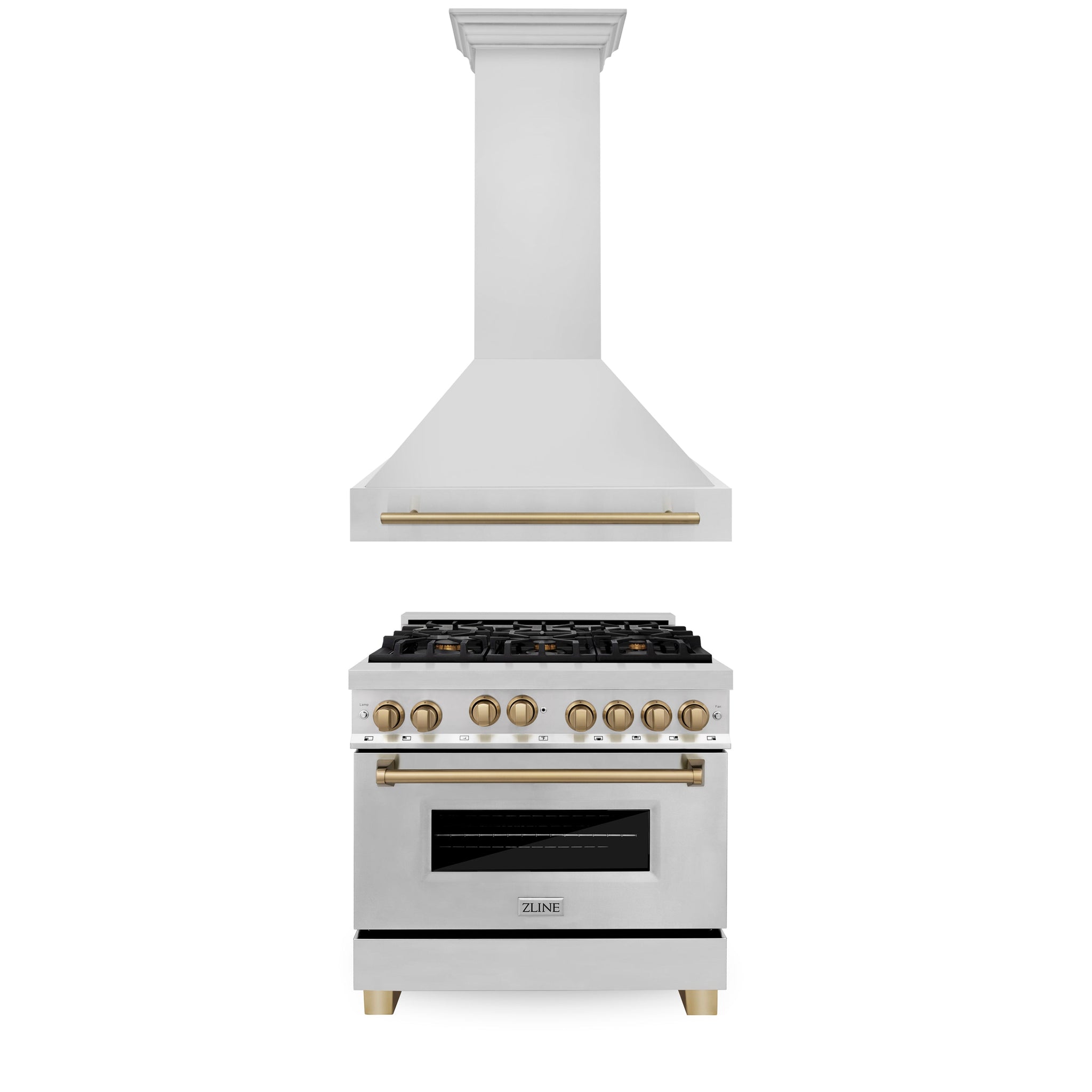 ZLINE 36" Autograph Edition Kitchen Package with Stainless Steel Gas Range and Range Hood with Champagne Bronze Accents (2AKP-RGRH36-CB)