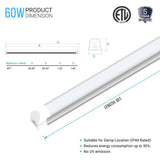 T8 8ft Integrated LED Tube Light 60W V-Shape 5000K Daylight White, Frosted, 8 Foot Plug and Play Linkable LED Shop Lights, Damp Location