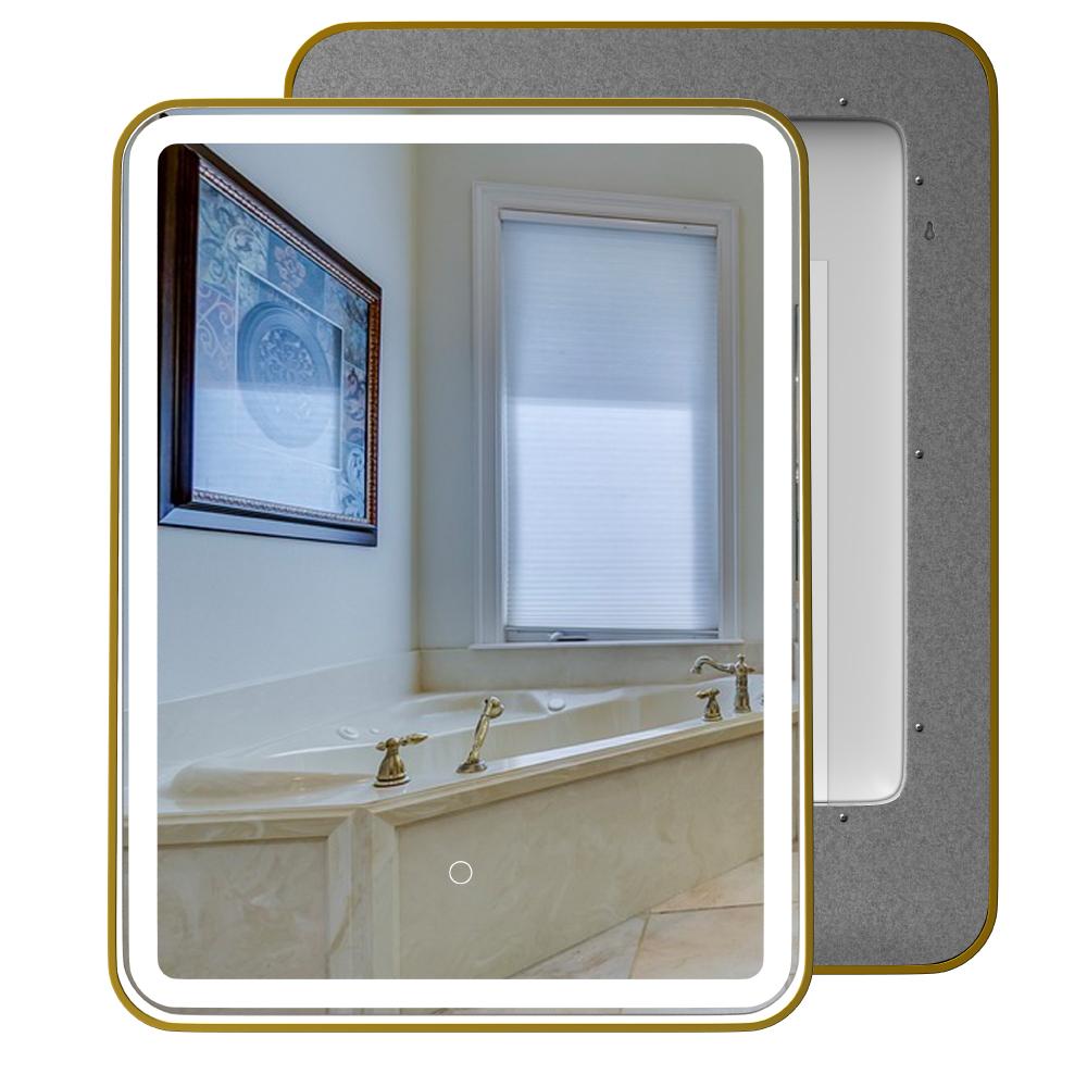 LED Lighted Bathroom Vanity Mirror With Shelf, Wall-Mounted, Touch Switch,  Anti-Fog Adjustable Color Temperature & Remembrance, CRI 90+, Lighted Makeup Mirrors, Raven Style