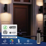 LED Outdoor Up & Down Lights With Remote, RGBW, Cylinder, 18WX1, AC100-277V, IP65, ETL CE RoSH Approval, Outdoor Wall Lights