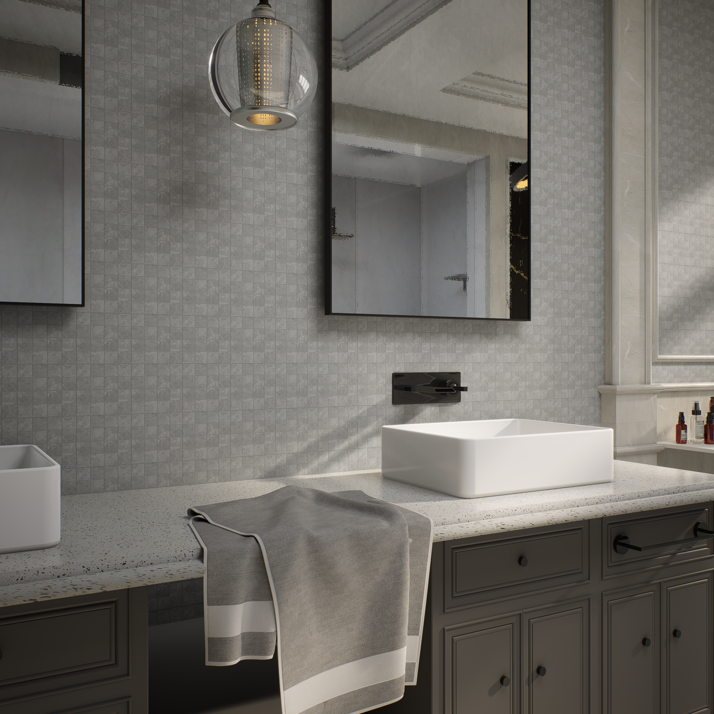 2 x 2 in. Veneta Grigio Matte Glazed Porcelain Mosaic