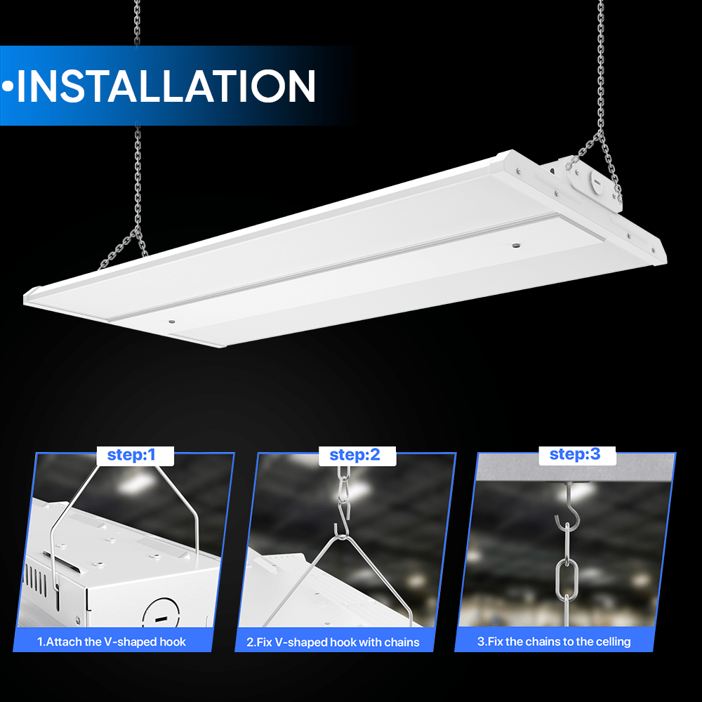 2FT LED Linear High Bay Shop Light, 110W, 5700K, 15000LM, 120-277VAC, 0-10V Dim, UL DLC Listed, Linear Hanging Light for Warehouse Workshops-2 Pack