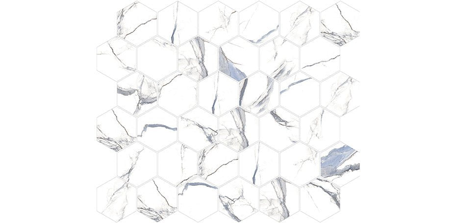 3 In. X 3 In. Mosaic Calacatta Aqua Satin Matte Porcelain - Hexagon Wall & Floor Tile (5.49 Sqft/Case)