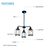 3-Light Birdcage Chandelier Lighting Fixture, Kitchen Island Light Fixtures, Matte Black Finish, E26 Base, 3 Years Warranty