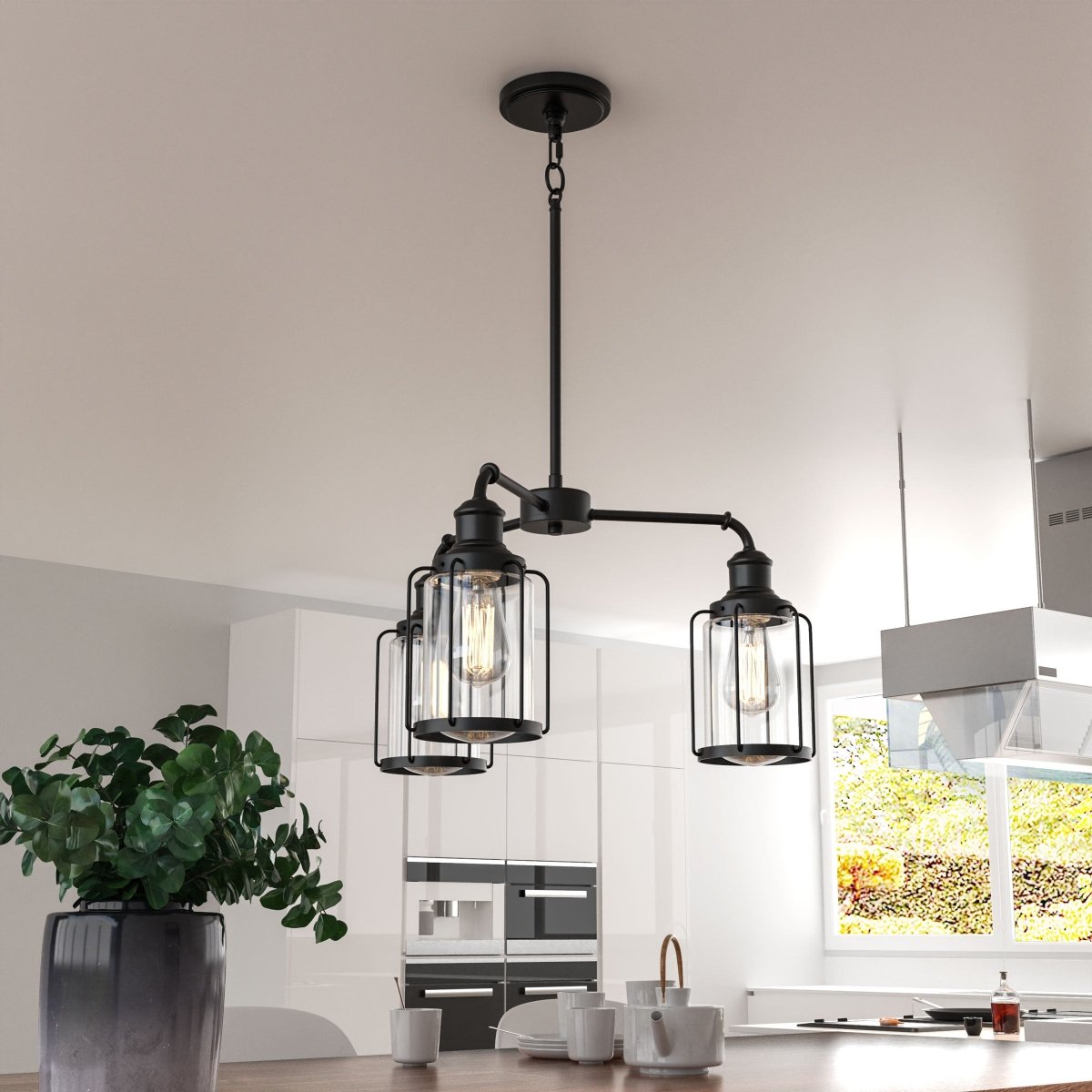 3-Light Birdcage Chandelier Lighting Fixture, Kitchen Island Light Fixtures, Matte Black Finish, E26 Base, 3 Years Warranty