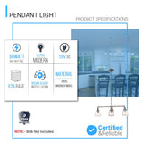 3-Lights Bell Shape Kitchen Island Pendant Lighting, Clear Glass Shade, E26 Base, UL Listed