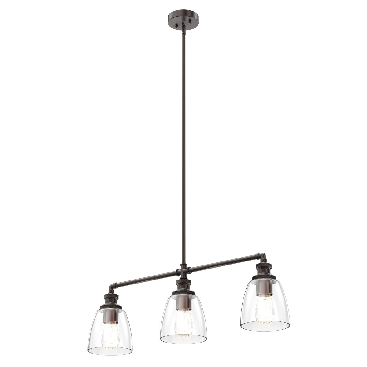 3-Lights Bell Shape Kitchen Island Pendant Lighting, Clear Glass Shade, E26 Base, UL Listed