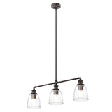 3-Lights Bell Shape Kitchen Island Pendant Lighting, Clear Glass Shade, E26 Base, UL Listed